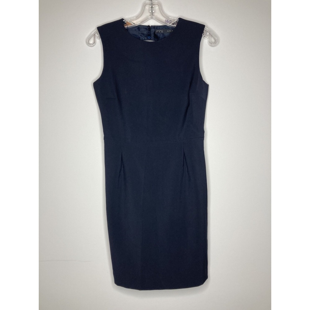 ZARA BASIC Navy Blue Dress Women Size Small Back Cutout Sleeveless Pleated